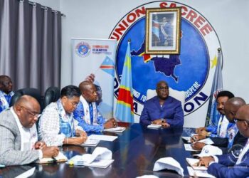 President Félix Tshisekedi in a meeting with members of the Presidium of the Union Sacrée de la Nation. Kinshasa, August 2, 2025. Photo: Presidency of the Republic / Radio Okapi.
