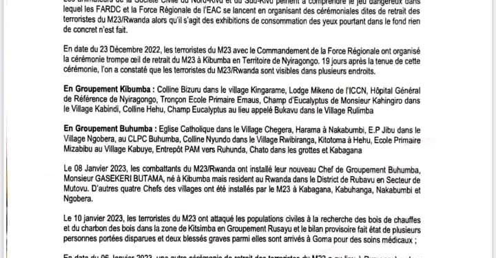 Guerre à l’Est de la RDC : neuf groupements sont sous contrôle du M23 au Nord-Kivu (Communiqué conjoint)