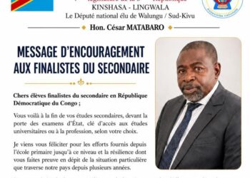 RDC–Examen d’État: le député national César Matabaro promet une bourse de cinq ans au meilleur finaliste de Walungu